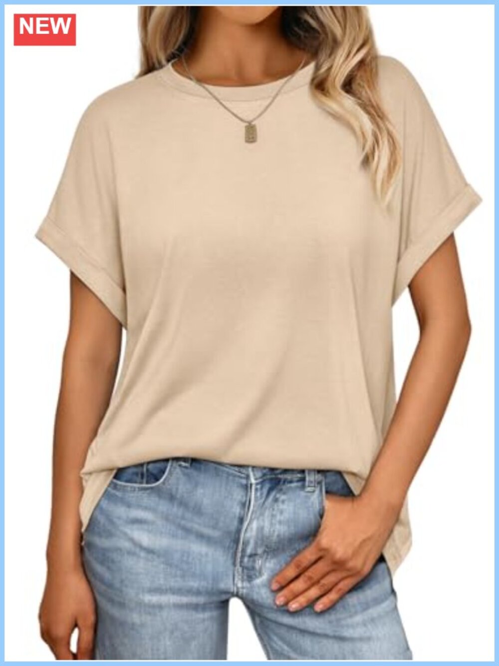 Oversized Cotton Blend Short Sleeve Crew Neck T-Shirt Summer Top